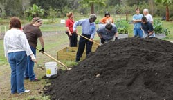 Photo of NSBHS Students helping fill the raised beds with CSI Natural Spent Compost.